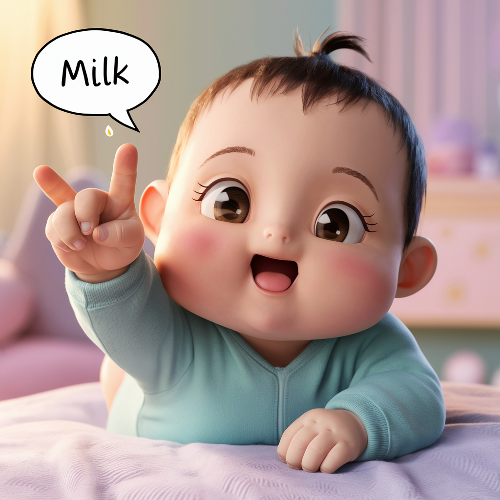 A baby making the sign for "milk" with their tiny hand