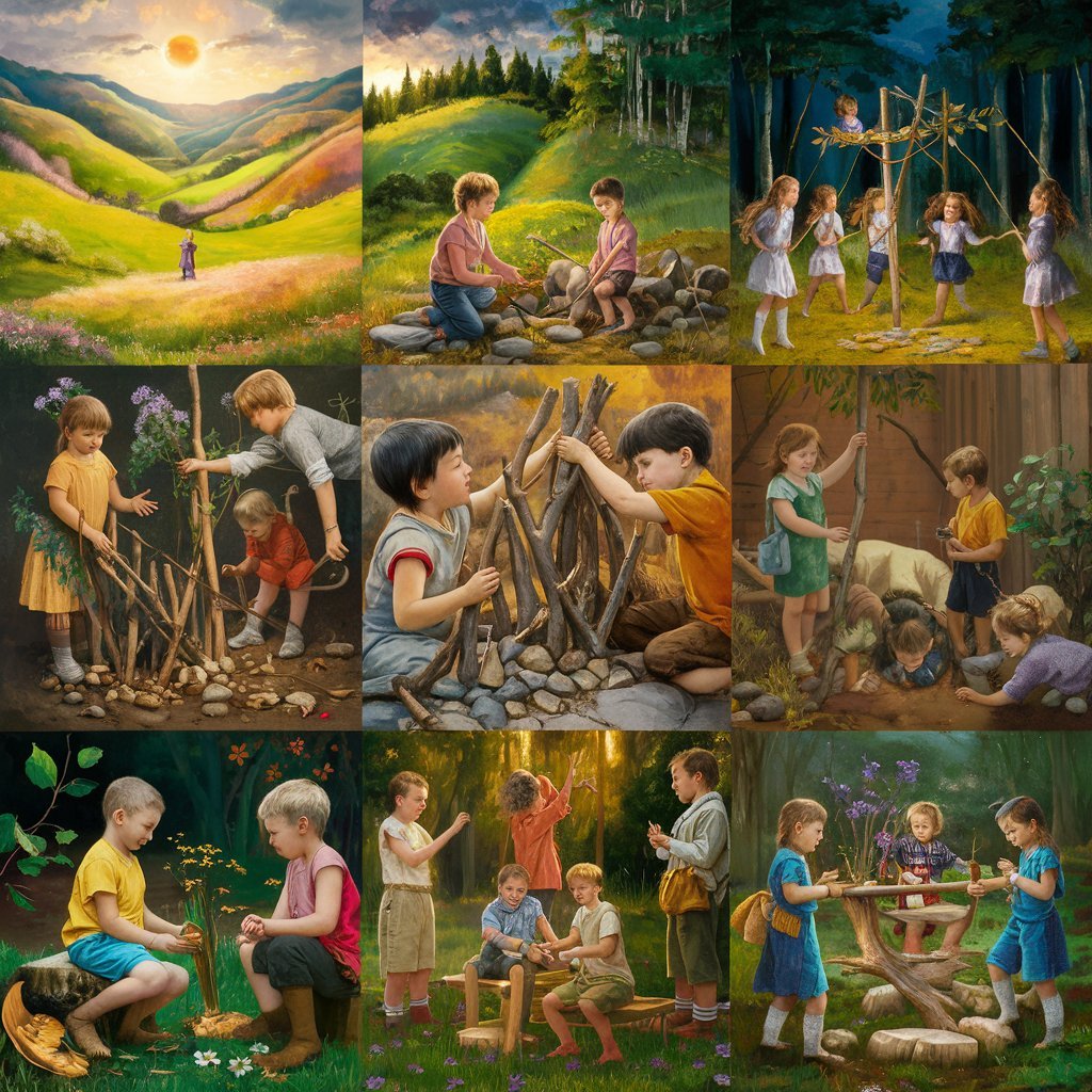An image showcasing children immersed in outdoor play and nature-based activities, reflecting the holistic approach of Waldorf education.

