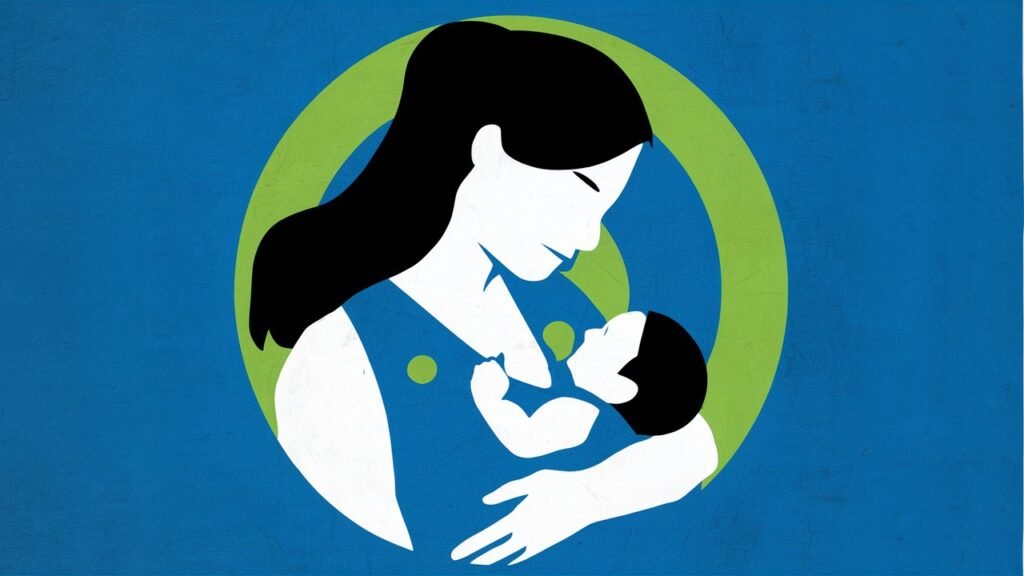 Photo or illustration depicting the skin-to-skin contact between a mother and her newborn, encouraging breastfeeding.
