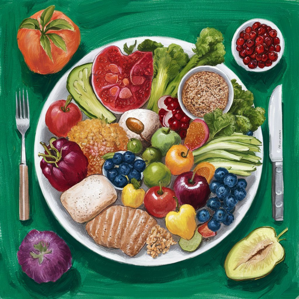 Showcasing a vibrant plate filled with a variety of fruits, vegetables, lean proteins, and whole grains can visually represent the importance of a balanced diet for children.